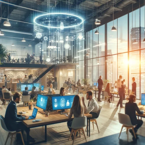 DALL·E 2024-04-01 16.53.46 - An inspiring office environment that reflects the innovative and partnership-focused culture of a technology company specializing in artificial intell